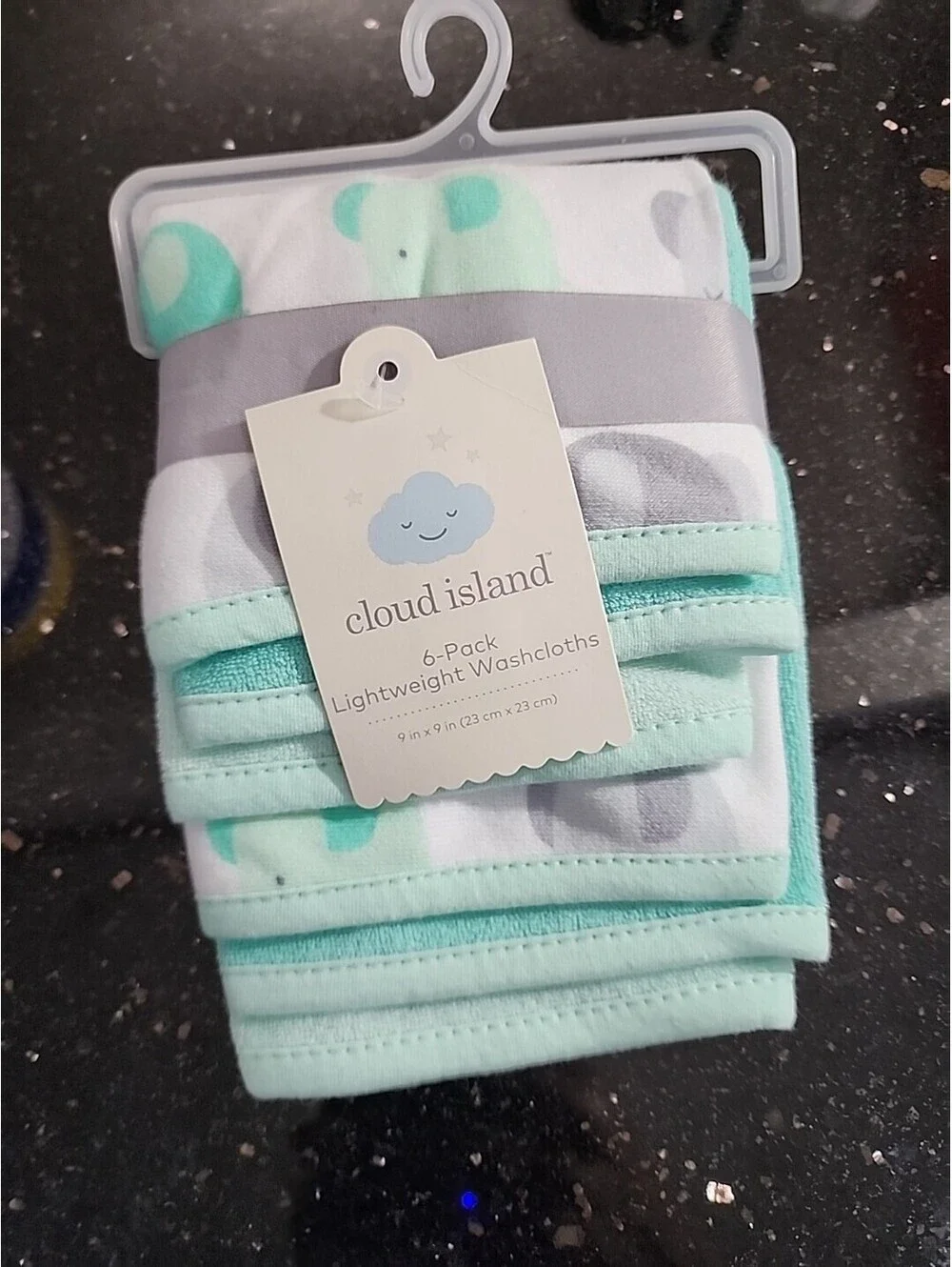 Cloud Island 206-05-1958 9x9in Lightweight Washcloth Set - Mint, Pack of 6